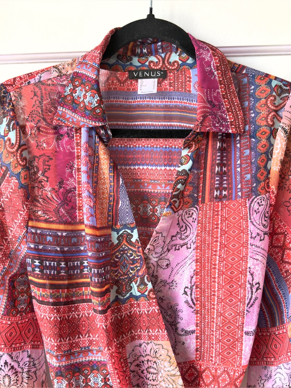 VENUS Patchwork Tie-Front Blouse Size 6 - Picture 2 of 7